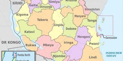 Tanzania ramani na mikoa mpya